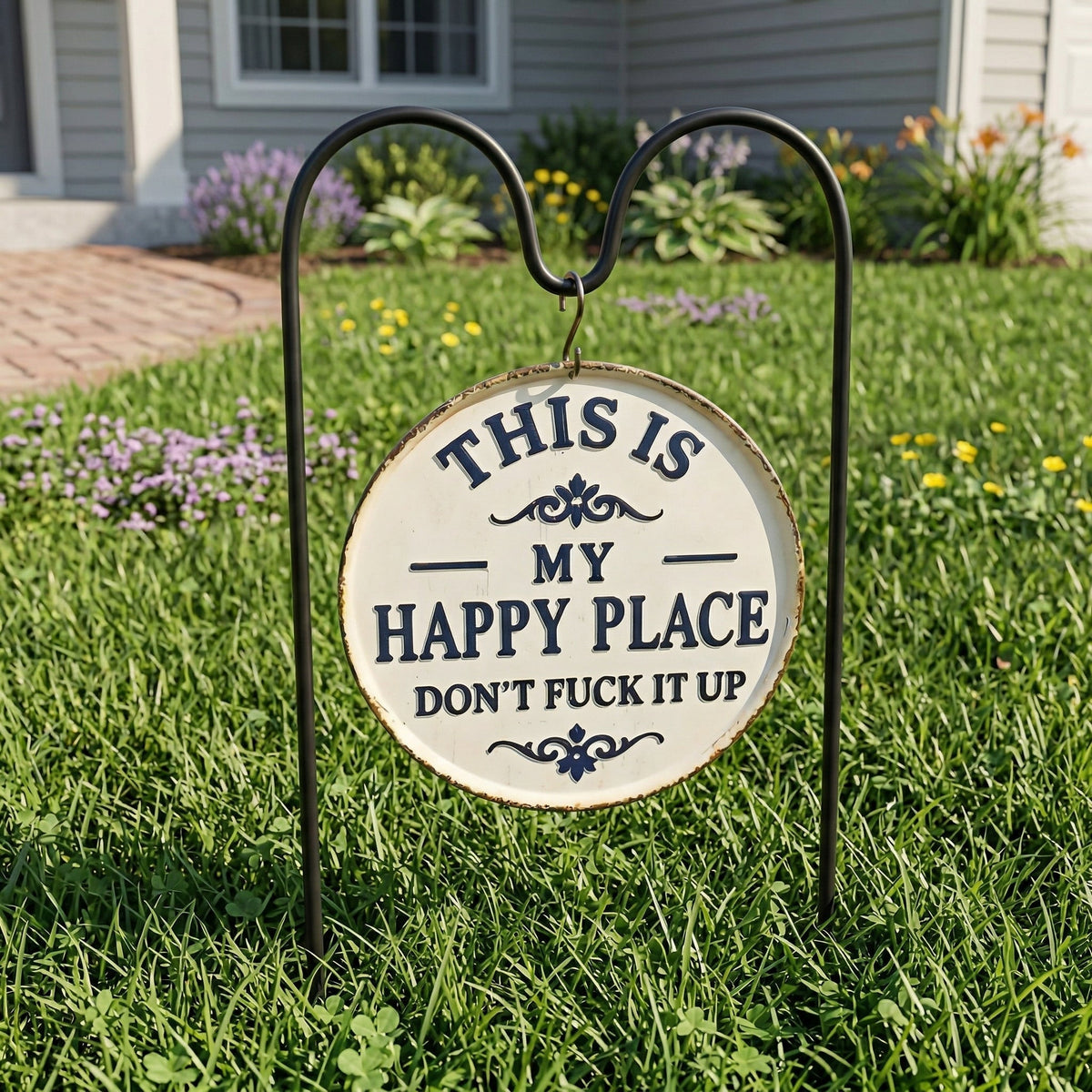 Funny Garden Metal Sign – “This Is My Happy Place Don’t F*ck It Up” Vintage Decor