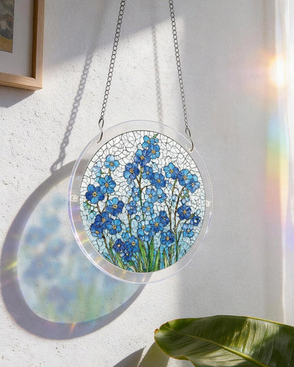Acrylic Jigsaw Puzzle Suncatcher - Azure Bloom Whisper